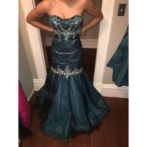 blue mermaid style prom dress