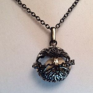 Black metal Tree of Life Diffuser Necklace