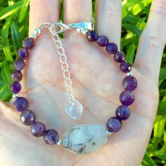 Rutilated Quartz & Amethyst Bracelet