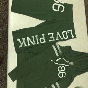 VS Pink Green Sweater & Capri Sweat Set