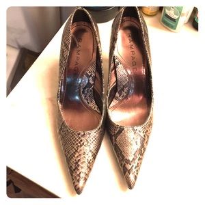 Rampage size 8 point toe pump. Metallic snakeskin.