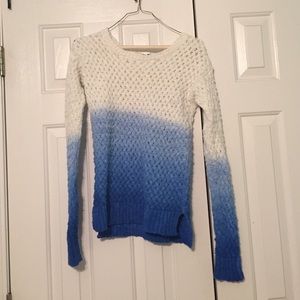 Knit sweater, blue and white ombré.