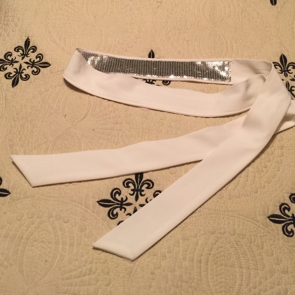 Silver Sequin Cream Sash Tie Belt 29"W & 67"L - Picture 2 of 2