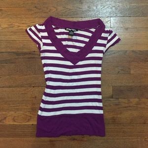 Purple and White V Neck Top Medium