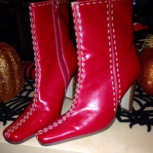 Bright red ankle boots
