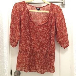 Quarter sleeve autumn orange sheer blouse