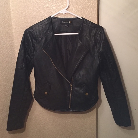 Cropped Black Pleather Jacket