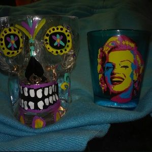 Sugar skull and retro Marilyn Monroe shot glasses