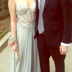 Strapless Blush and Gray Prom Dress