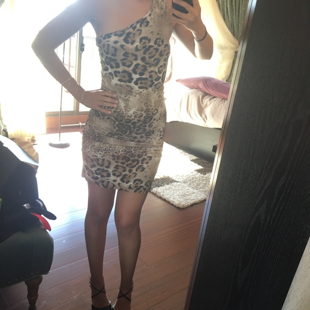 One shoulder animal print dress