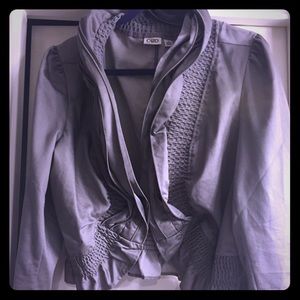 Gray cropped ruffled blazer