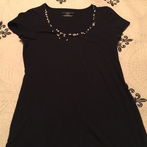 Ann Taylor Black Pearl & Rhinestone Top