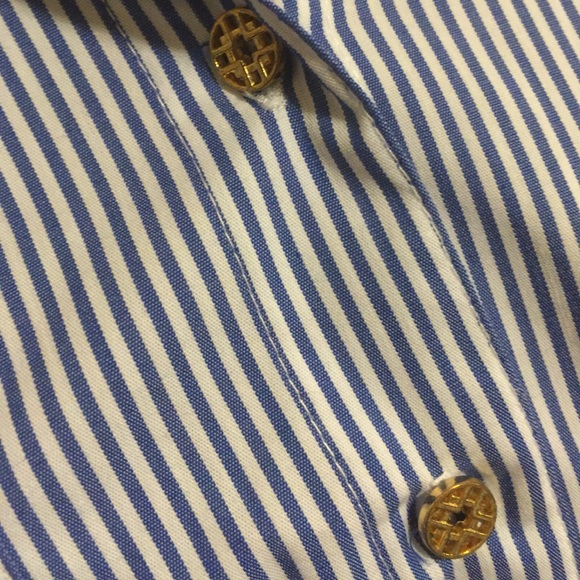 Blue and white pin stripe blouse with gold buttons - Picture 2 of 3