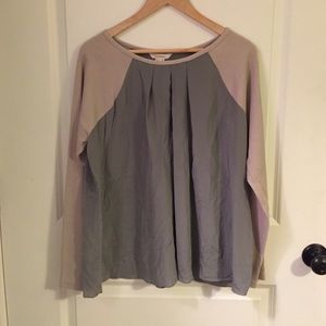 grey and tan blouse