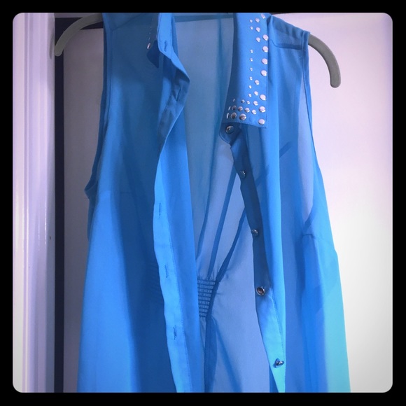 Blue sleeveless top with silver studs