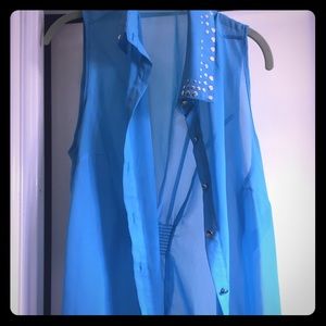 Blue sleeveless top with silver studs