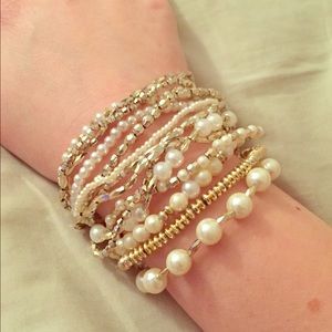 Gold and pearl bracelets