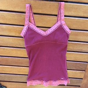 🎉Hollister - Burgundy lace Tank top❤️
