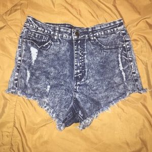 Cut off high waist denim jean shorts