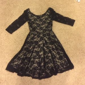 Black Floral Lace Fit and Flare Skater Dress