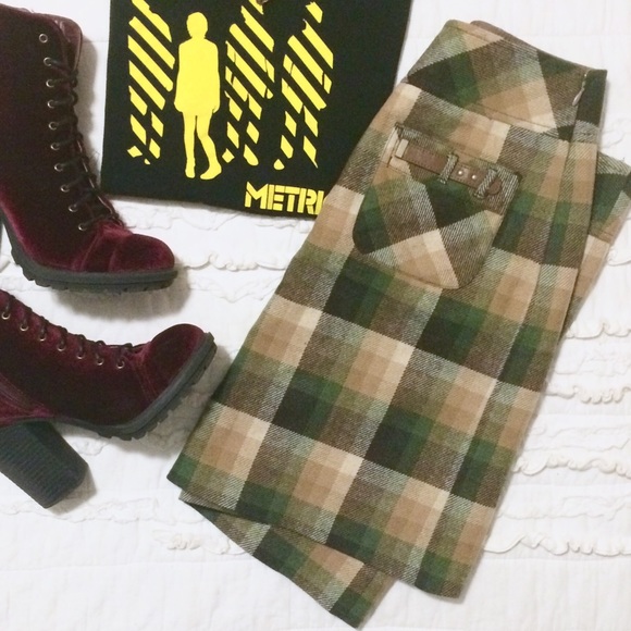 90s Brown & Green Plaid Mini Skirt
