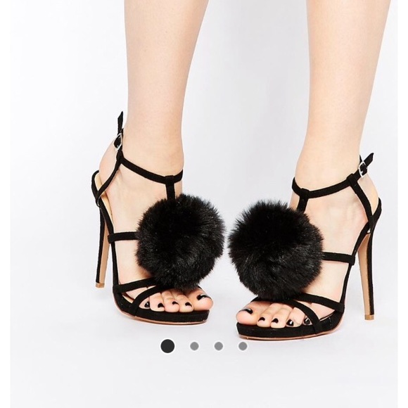 Black Pom Pom Heels