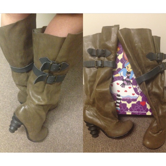 Irregular Choice olive knee high boots