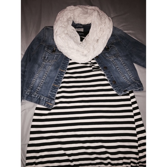 Jean Jacket, T-shirt dress, and infinity scarf!