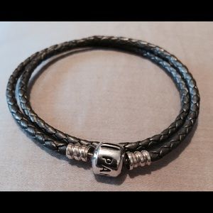 Pandora  Silver Grey Double Leather bracelet