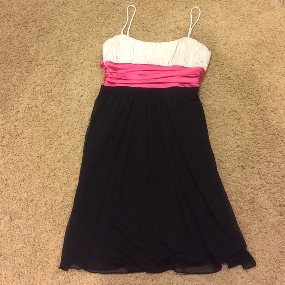 High Waisted Black and Cream Dress with Pink Sash - Picture 1 of 3