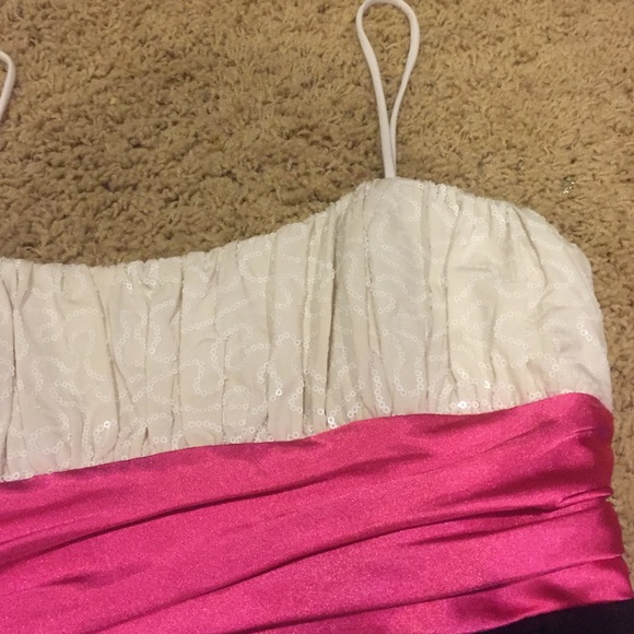 High Waisted Black and Cream Dress with Pink Sash - Picture 2 of 3