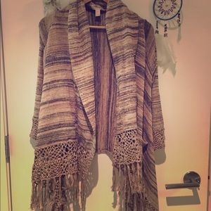 Knit cardigan with fringe