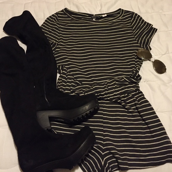 NWOT Dark Grey & White Striped Romper