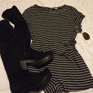 NWOT Dark Grey & White Striped Romper