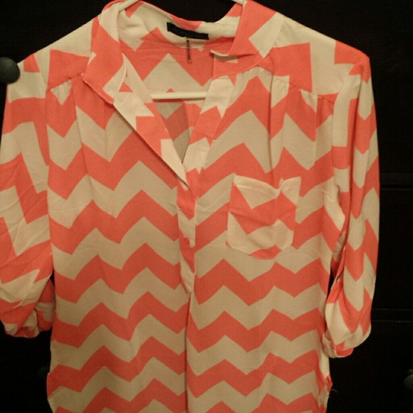 Neon orange and white blouse