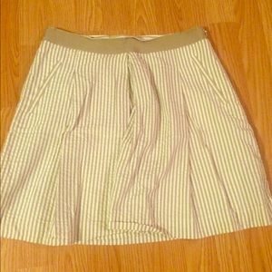 Tan and white striped seersucker skirt