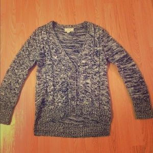 Navy and white speckled high low sweater