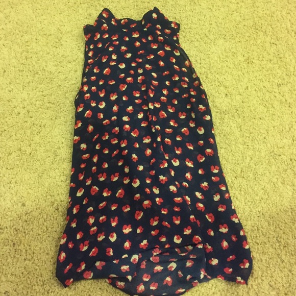 Sheer Navy Blue Floral Print Hi-Low Shirt - Picture 1 of 4