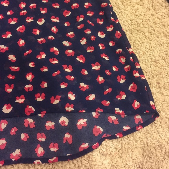 Sheer Navy Blue Floral Print Hi-Low Shirt - Picture 3 of 4