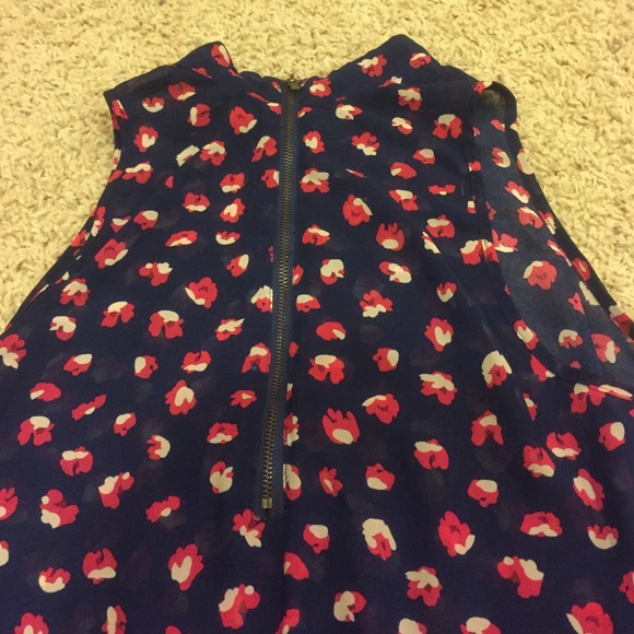 Sheer Navy Blue Floral Print Hi-Low Shirt - Picture 2 of 4