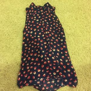 Sheer Navy Blue Floral Print Hi-Low Shirt