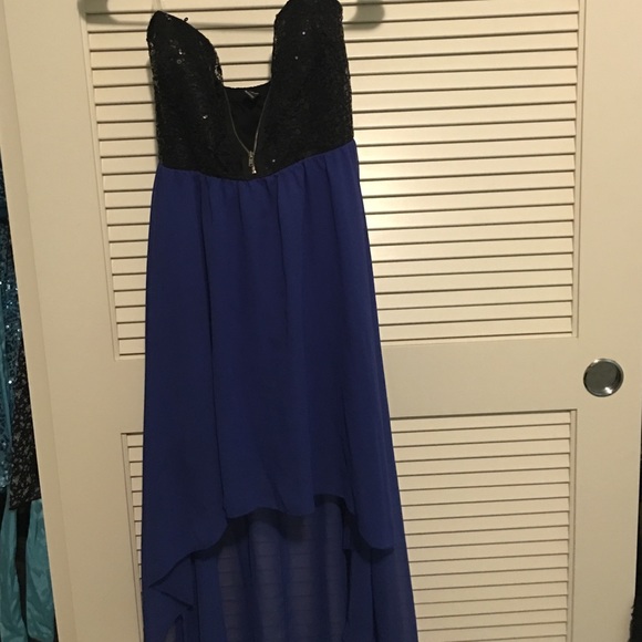 Blue strapless maxi dress