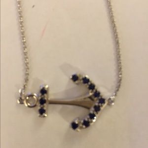 Silver anchor necklace with sapphires