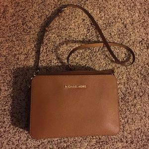 Michael Kors camel color leather cross body bag