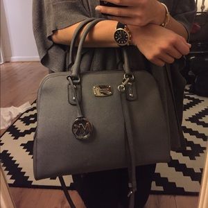 Michael Kors pearl grey Saffiano leather satchel