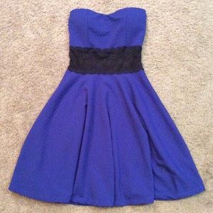 Blue and black lace cocktail dress