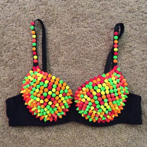 SALE Rainbow Beaded rave party bra top