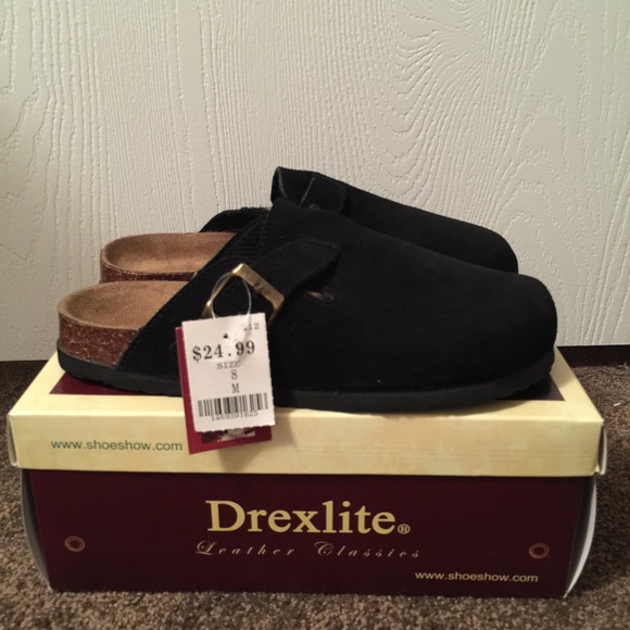 Drexlite Black leather sherry slip on's size 8