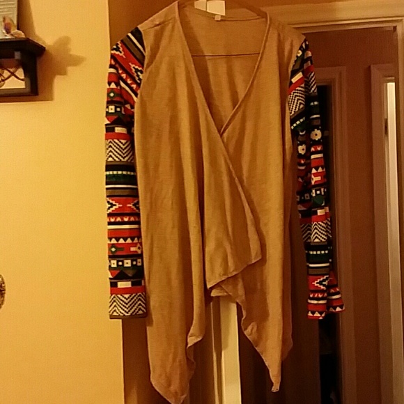 Light brown shawl coat with southwestern sleeves