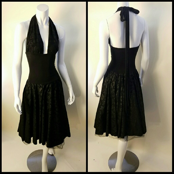 Retro halter drop waist dress - tulle lining XS-M